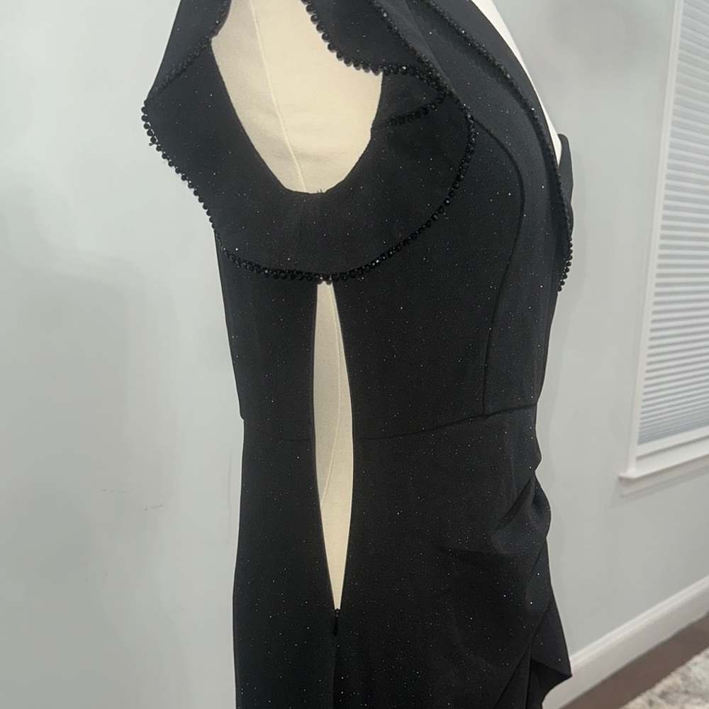 Black Ruffled One Shoulder Cocktail Dress - Picture 8 of 8